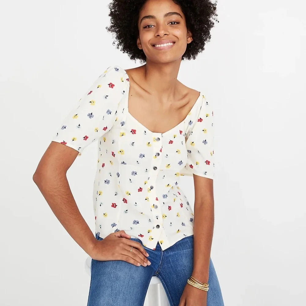Madewell Seamed Button-Down Shirt in Confetti Floral, Medium - Picture 3 of 8